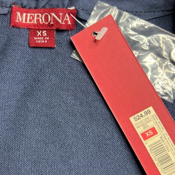 NWT Merona Blue Ruffle Cotton Quarter Sleeve V Neck Button Sweater Size XS - Picture 6 of 11